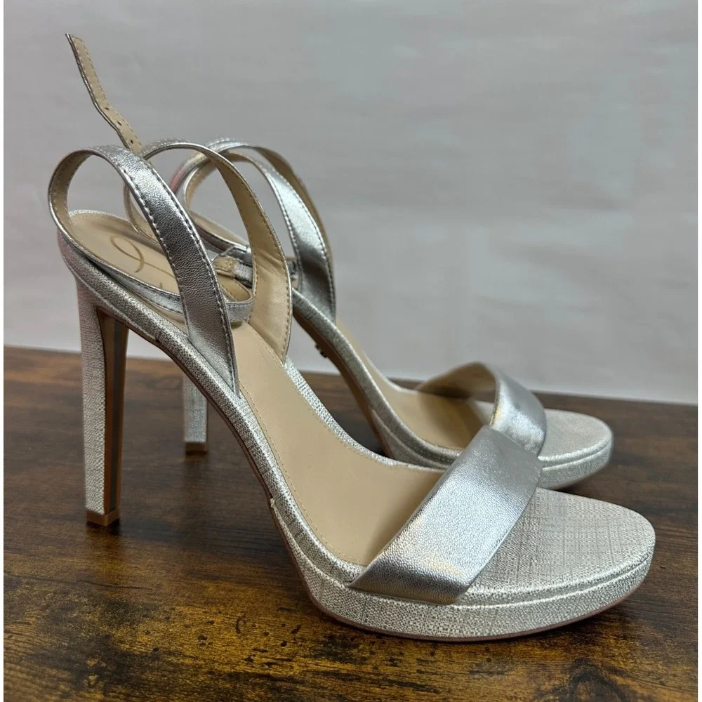 Sam Edelman Leather Jade Silver Metallic Platform Stiletto Pumps Size 11 M Heels - Picture 4 of 16